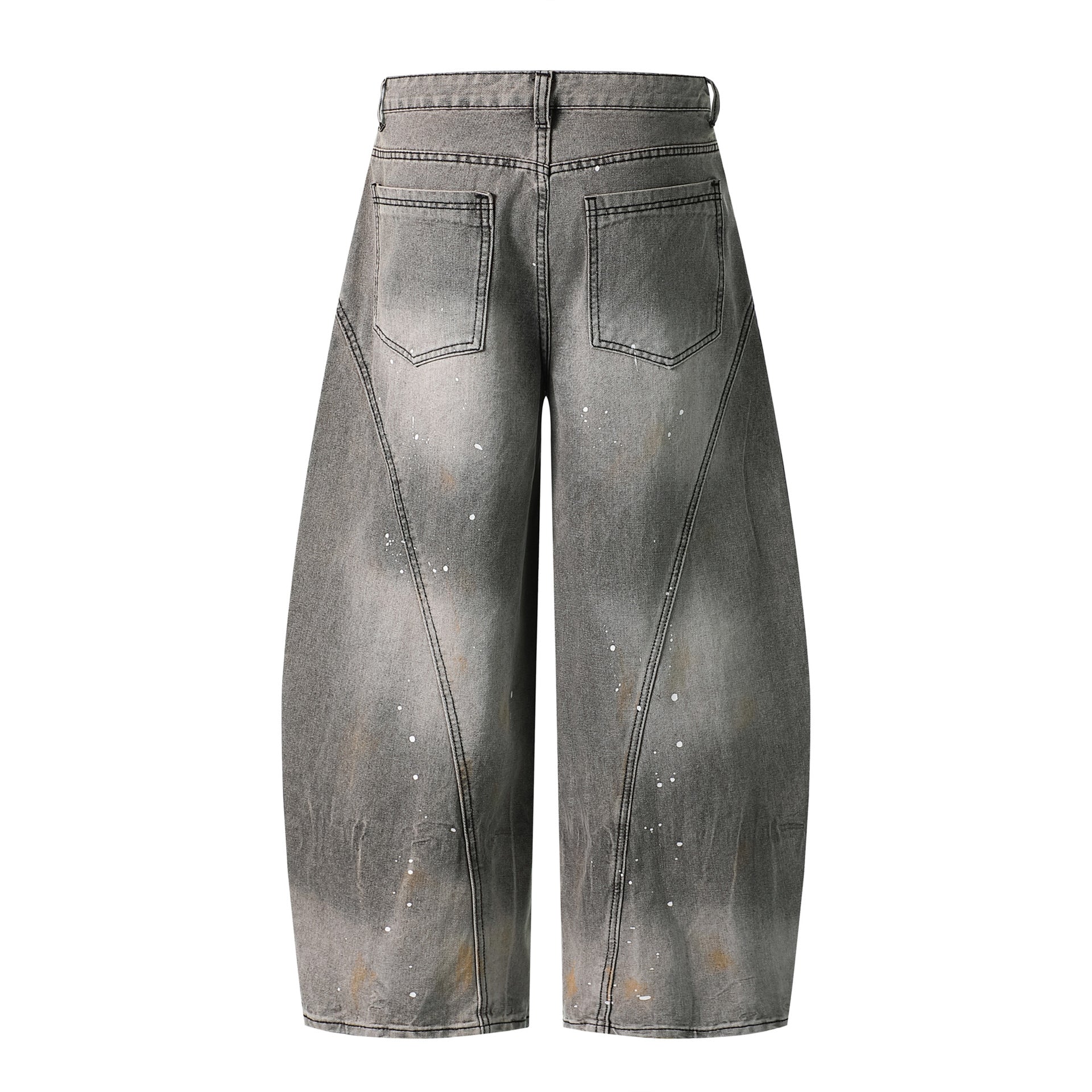Heavy Wash Gradient Splatter Denim Pants Loose Wide Leg Patchwork Cut Versatile Long Pants