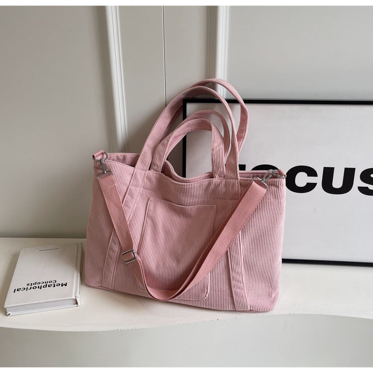 Crossbody Tote Bag in Corduroy, Large Capacity, Casual and Versatile, Shoulder Handbag for Fashionable Commuting