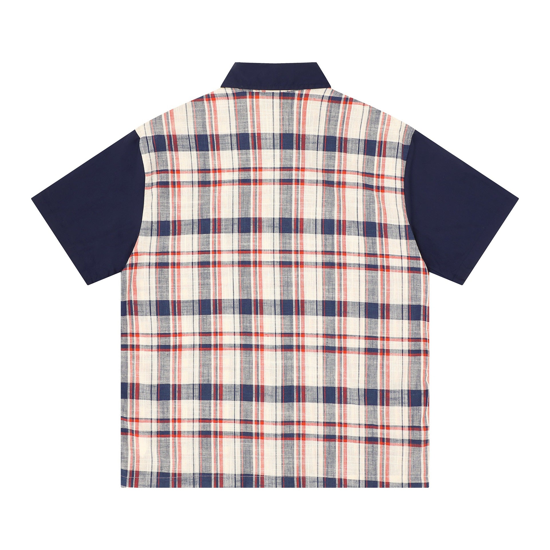 Alphabet Embroidered Checkered Splicing Short Sleeve