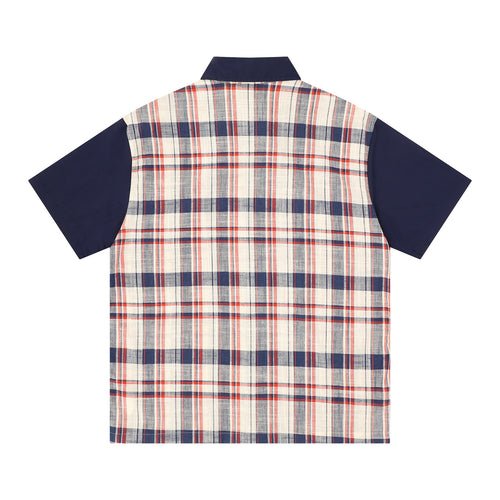 Alphabet Embroidered Checkered Splicing Short Sleeve