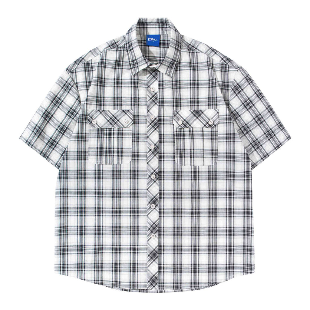 Double pocket plaid shirt T-shirt