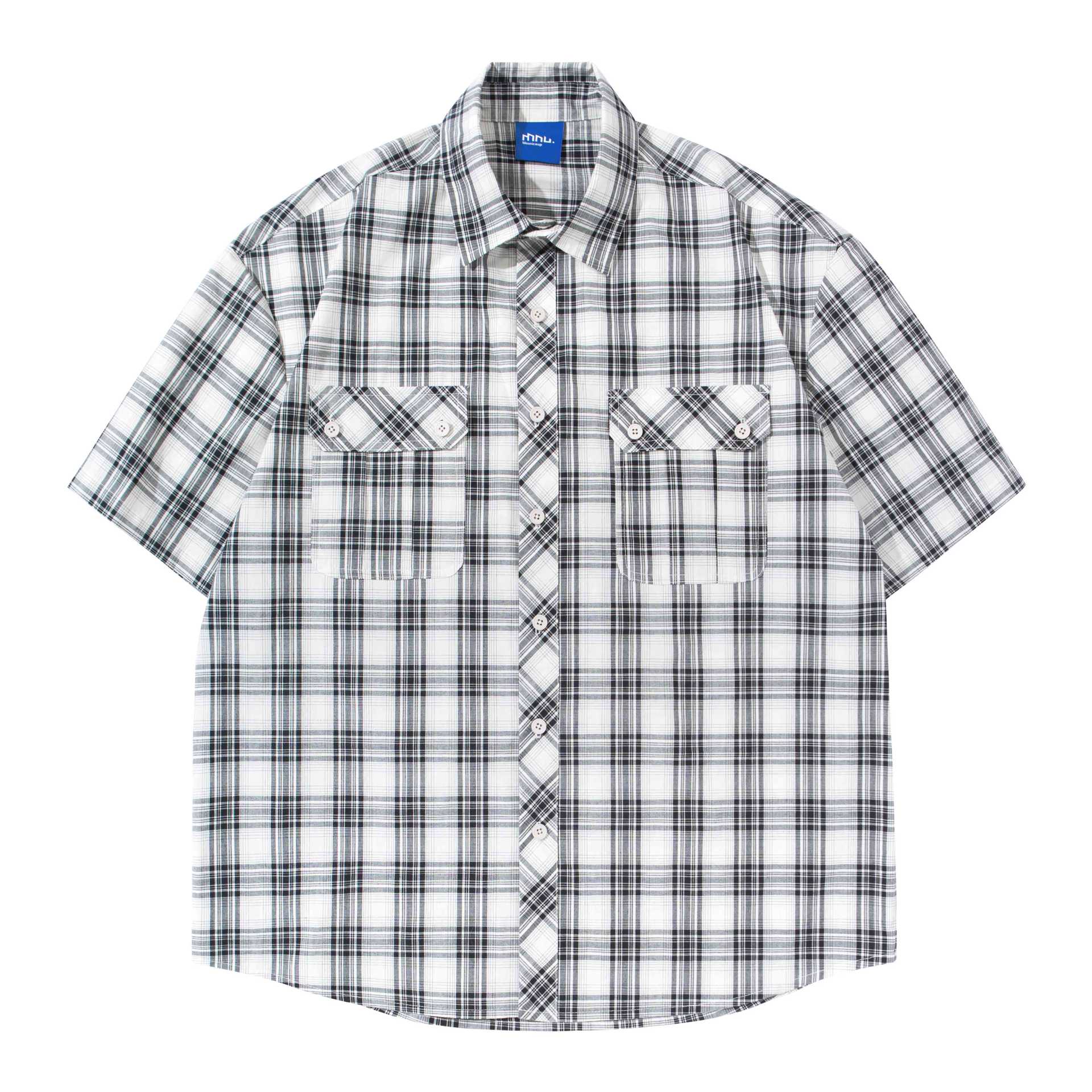 Double pocket plaid shirt T-shirt