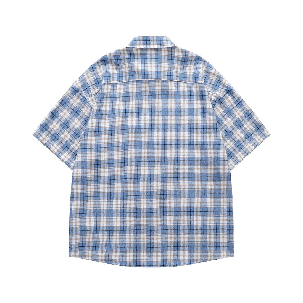 Plaid embroidered short sleeved shirt