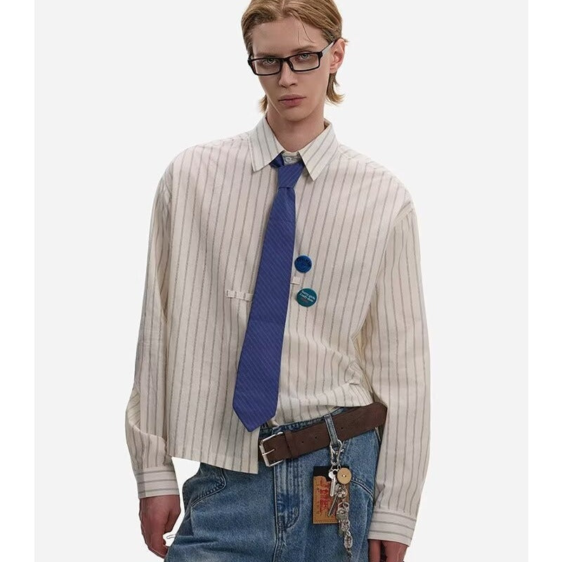 Long Sleeve Vertical Stripe Shirt Men's Loose Casual Shirt Jacket