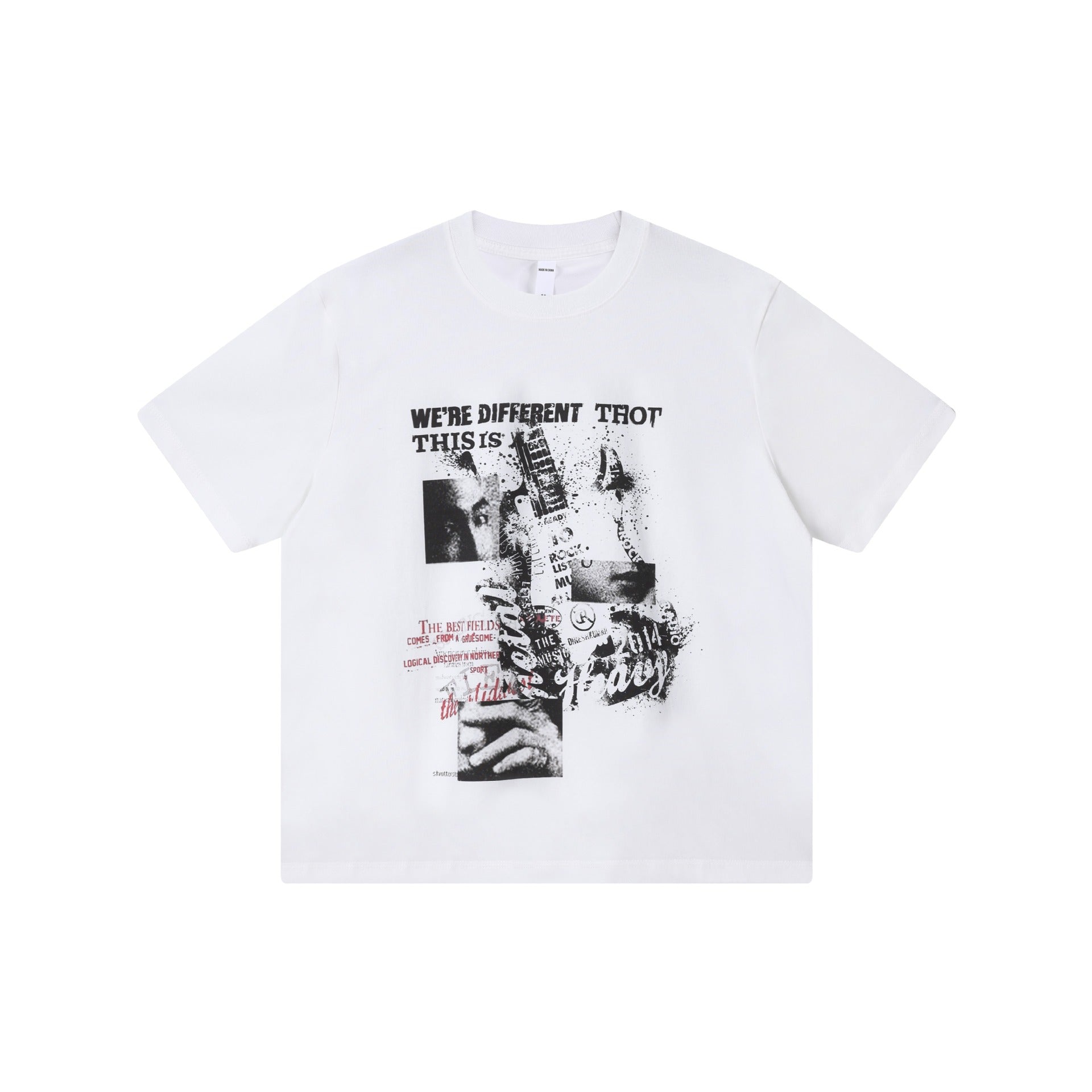 Portrait patchwork printed short sleeved shirt