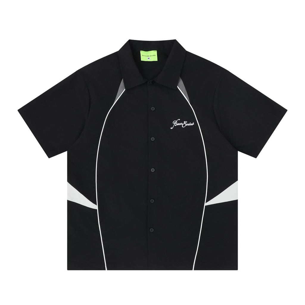Color blocking patchwork embroidered short sleeved shirt