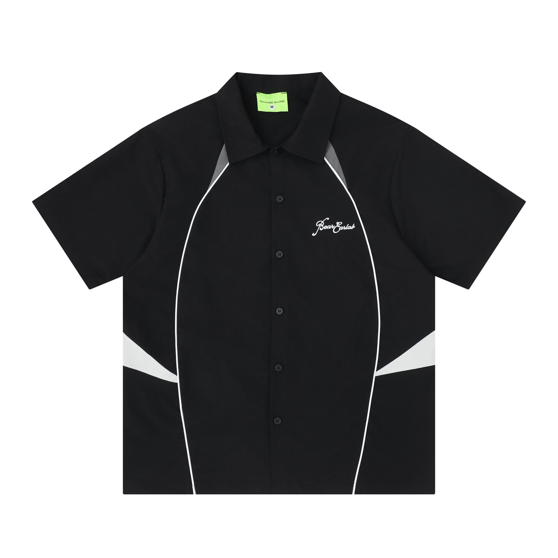 Color blocking patchwork embroidered short sleeved shirt