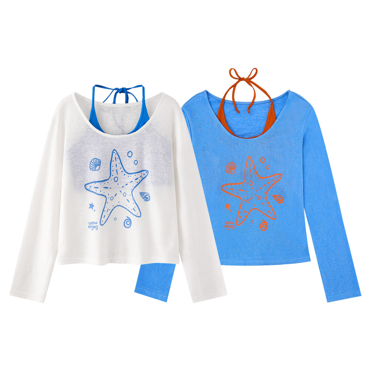 Top deux pièces imprimé étoile de mer color-block femme
