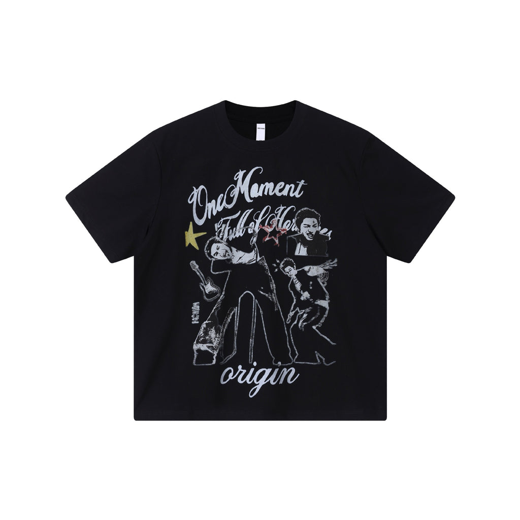 Rock portrait printed short sleeved shirt