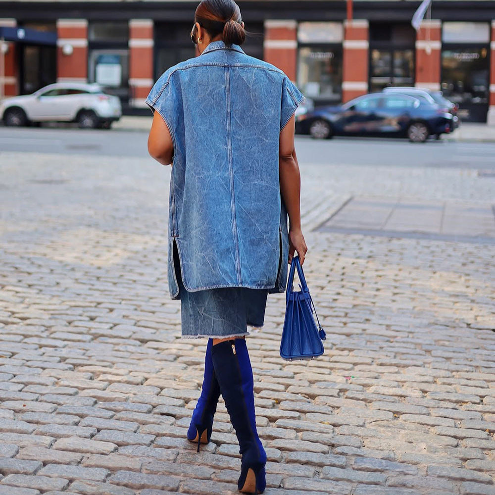 Women's Casual Denim Jacket Sleeveless Vest Outerwear Fashionable Jeans Coat