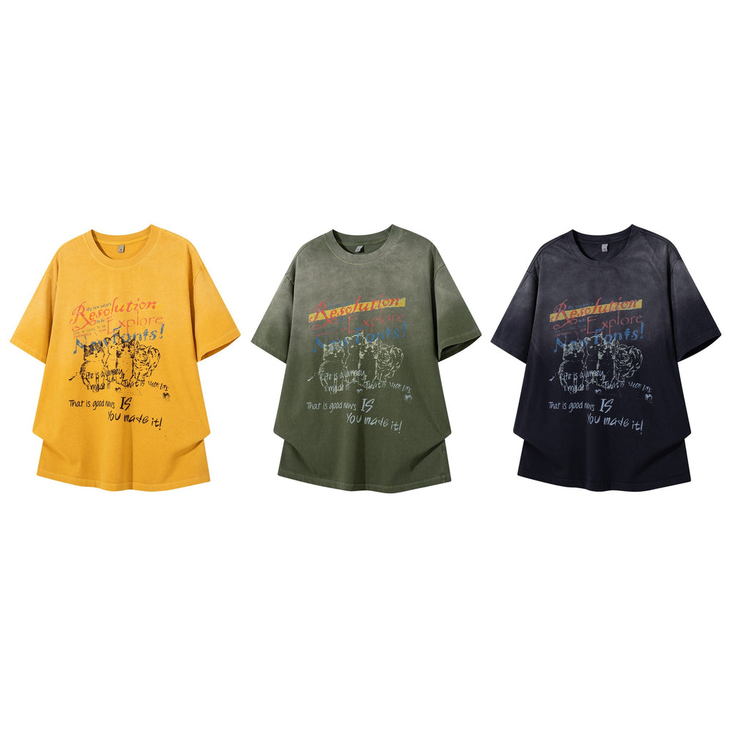 Make vintage cat printed short sleeves