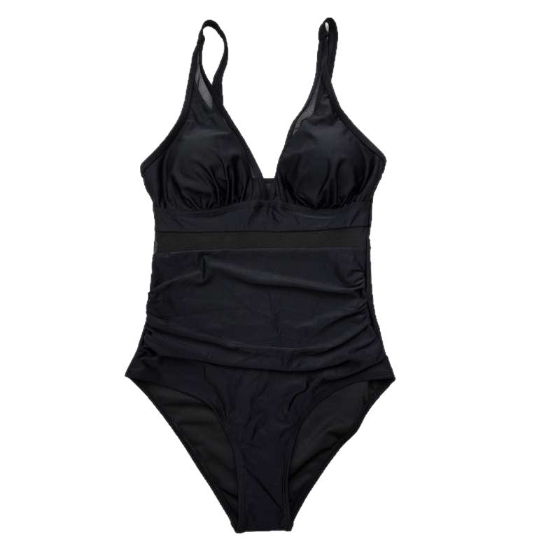 Deep V-mesh splicing one-piece swimsuit