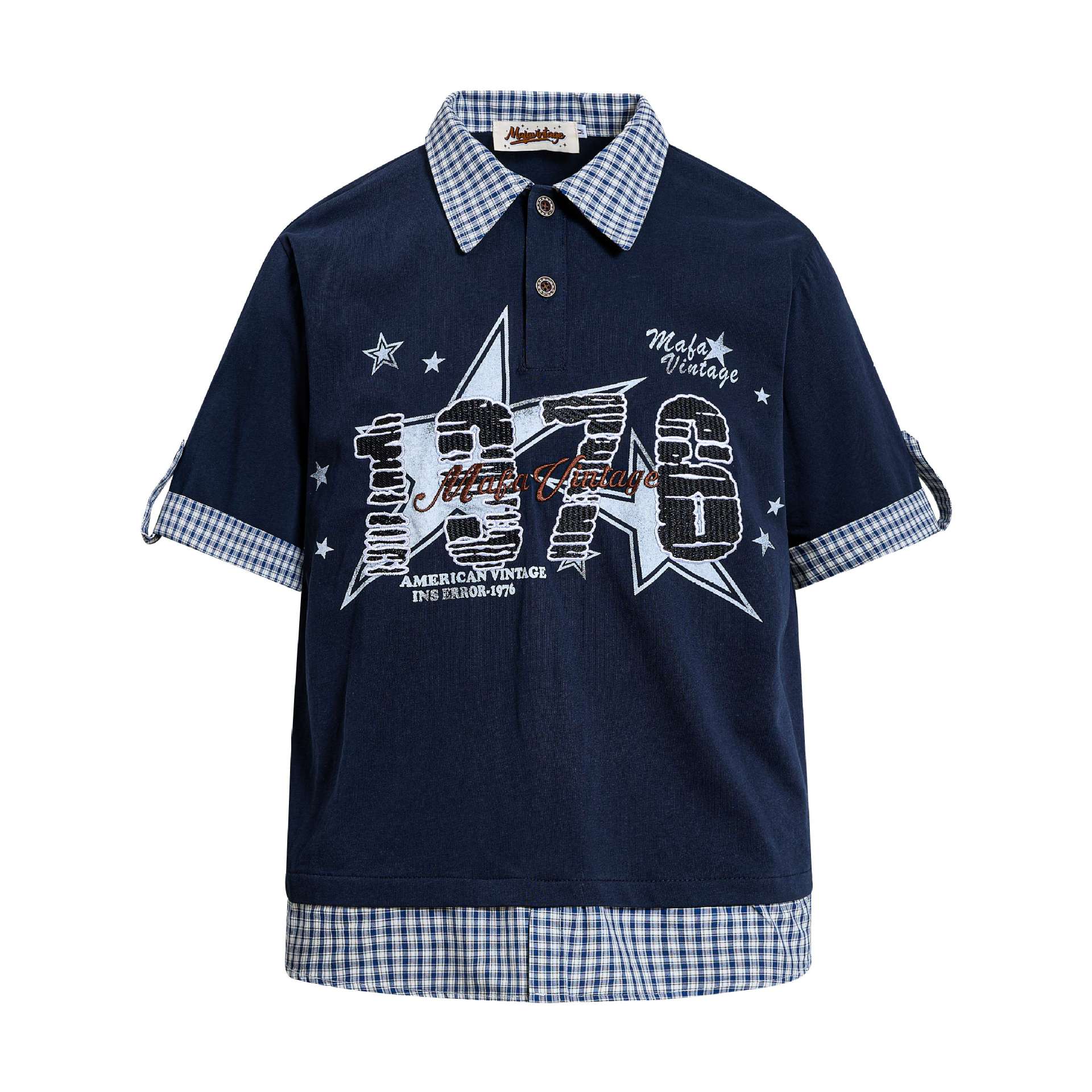 T-shirt faux deux pièces brodé lettres femme