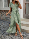 V-neck short sleeved irregular floral dress