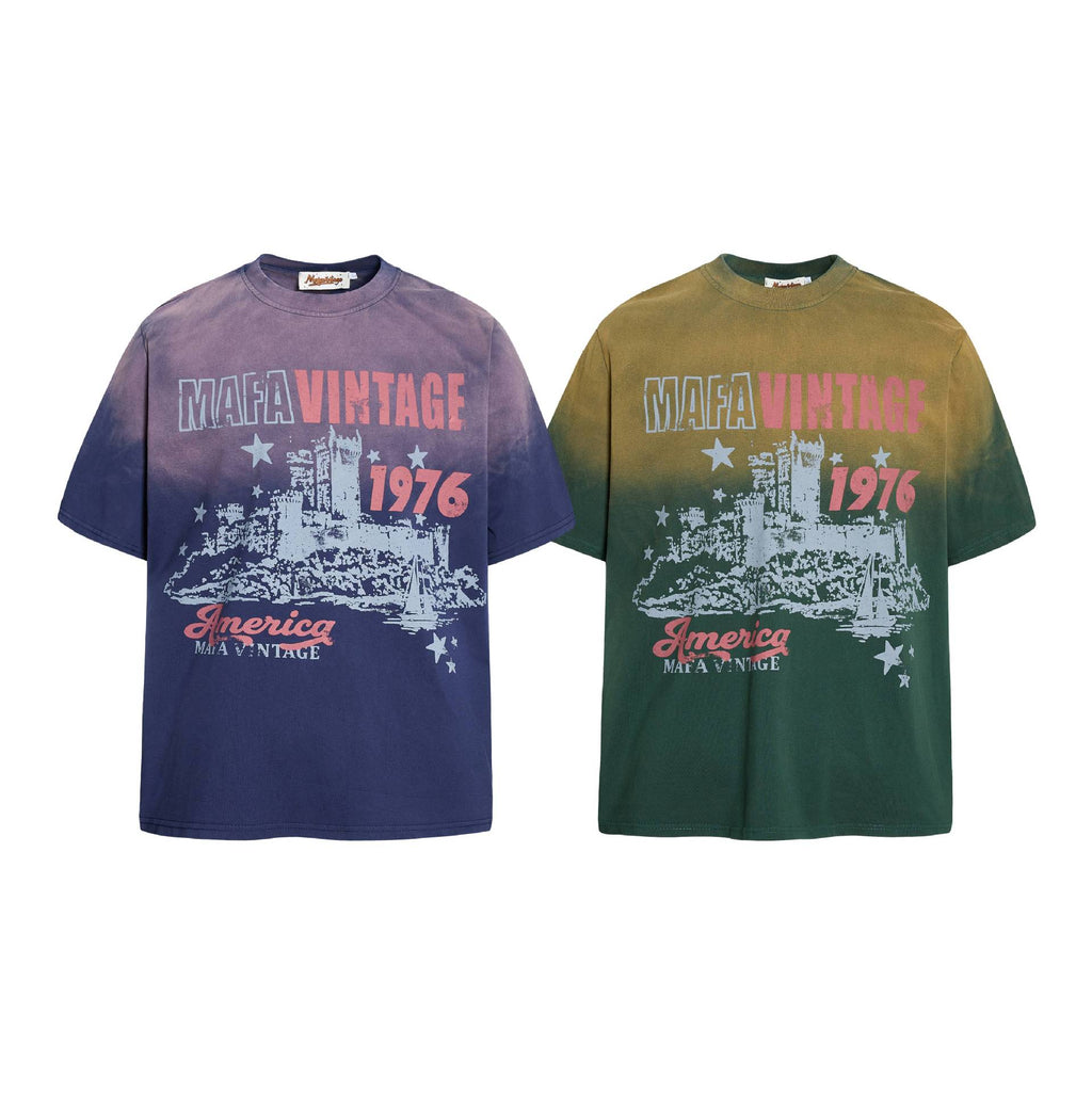 T-shirt imprimé château dégradé femme