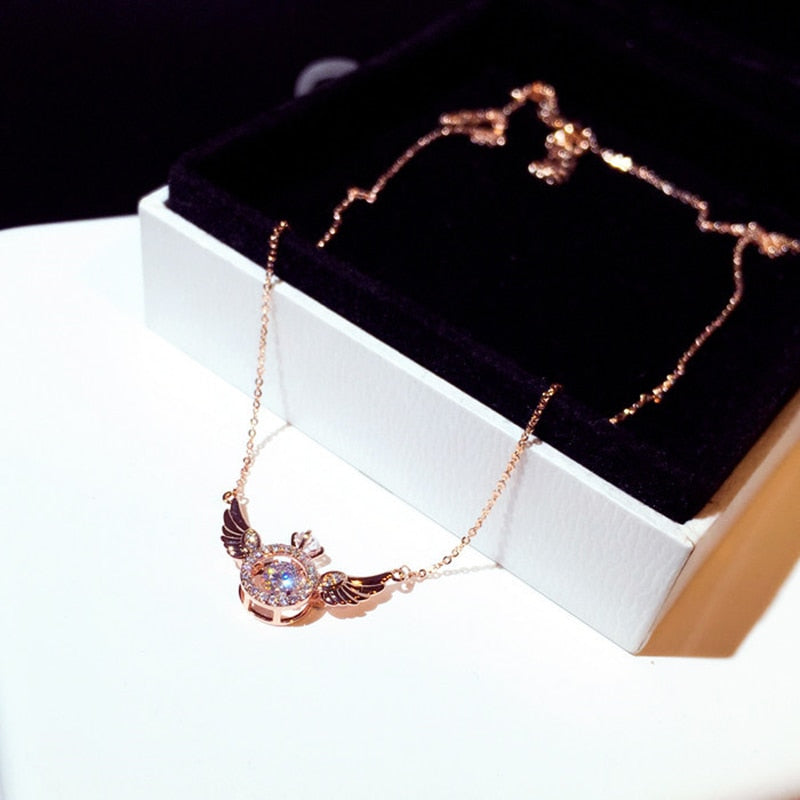 Fashion Super Shine Zircon Angle Wing Necklace for Women Luxury Rhinestone Stylish Choker Kolye Feminia Bijoux Gift