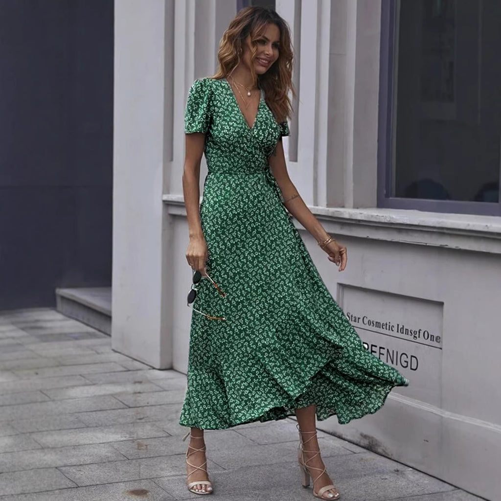 Floral V-neck short sleeved dress