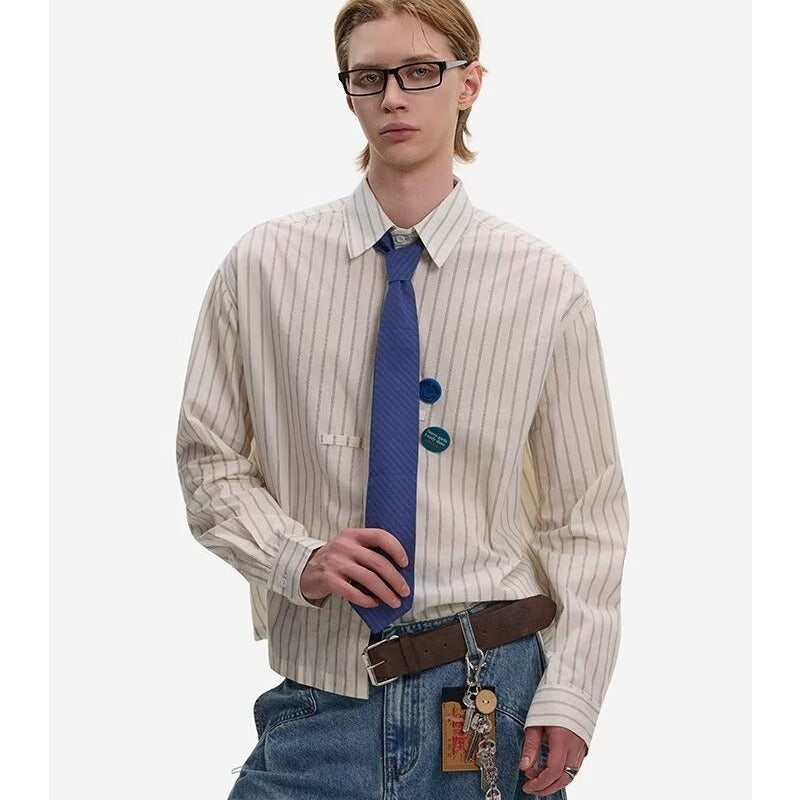 Long Sleeve Vertical Stripe Shirt Men's Loose Casual Shirt Jacket
