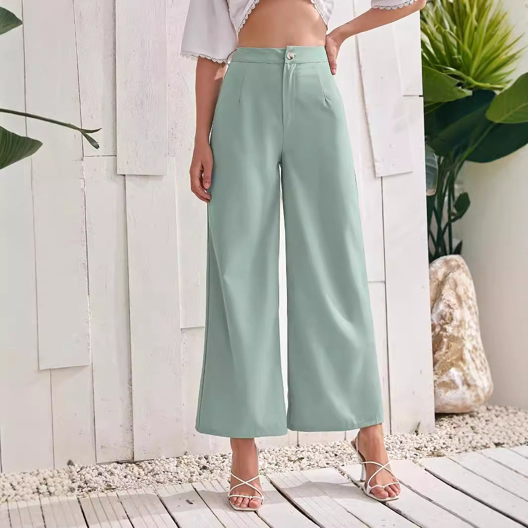 Pantalon droit taille haute couleur unie femme