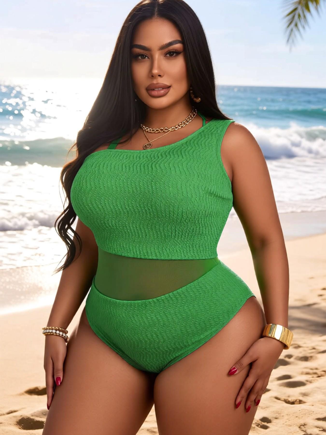 Mesh splicing one-piece slim fit one-piece swimsuit