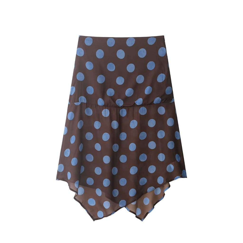 Polka dot retro halter top+polka dot irregular skirt set