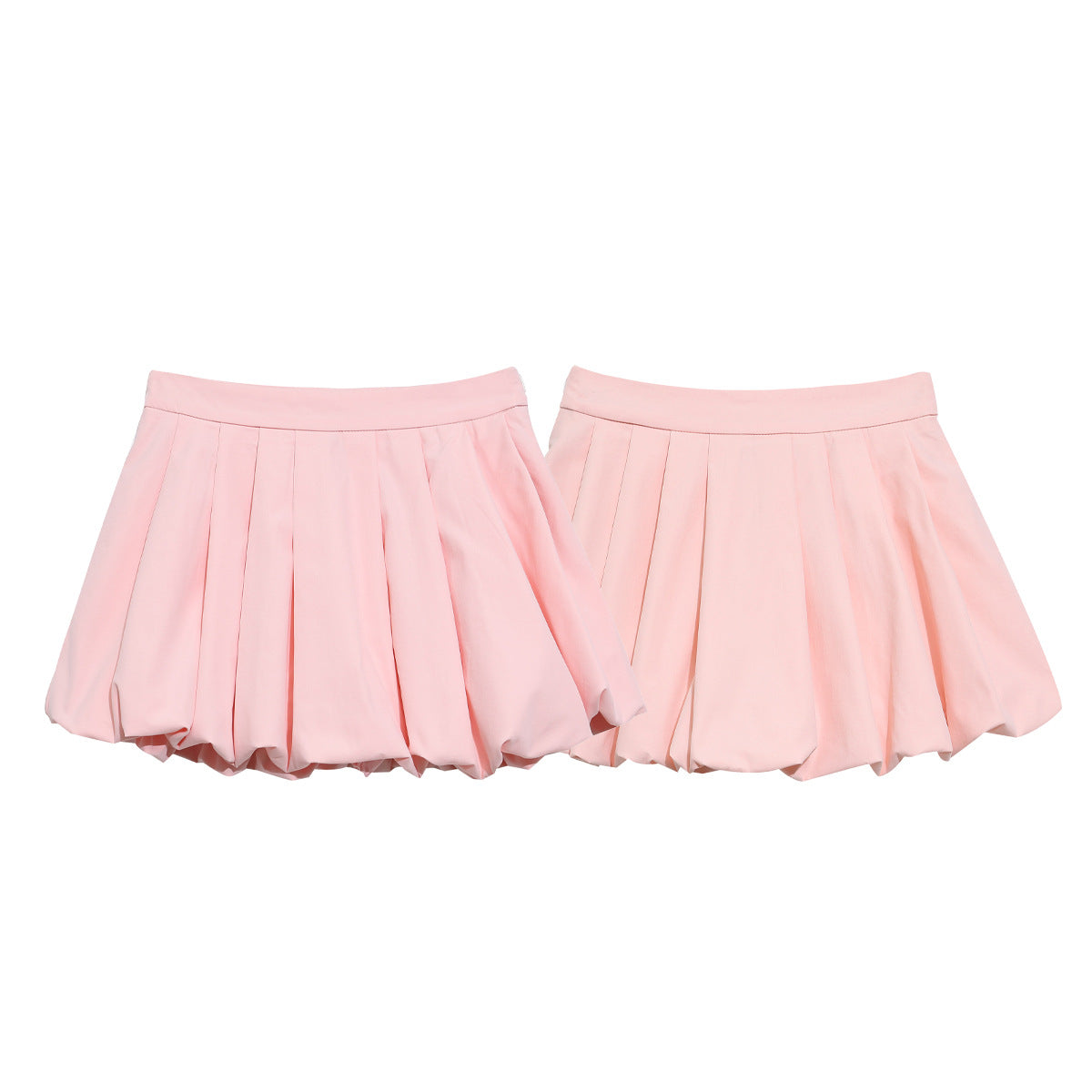Pink High-Waisted Pleated Bubble Skirt Pants for Women, A-Line Flared Shorts with Gathered Design