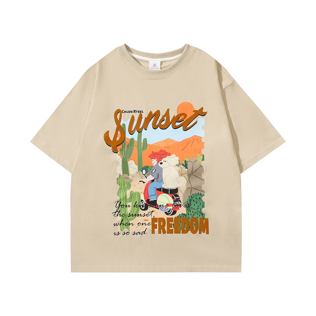 Desert motorcycle printed short sleeved shirt