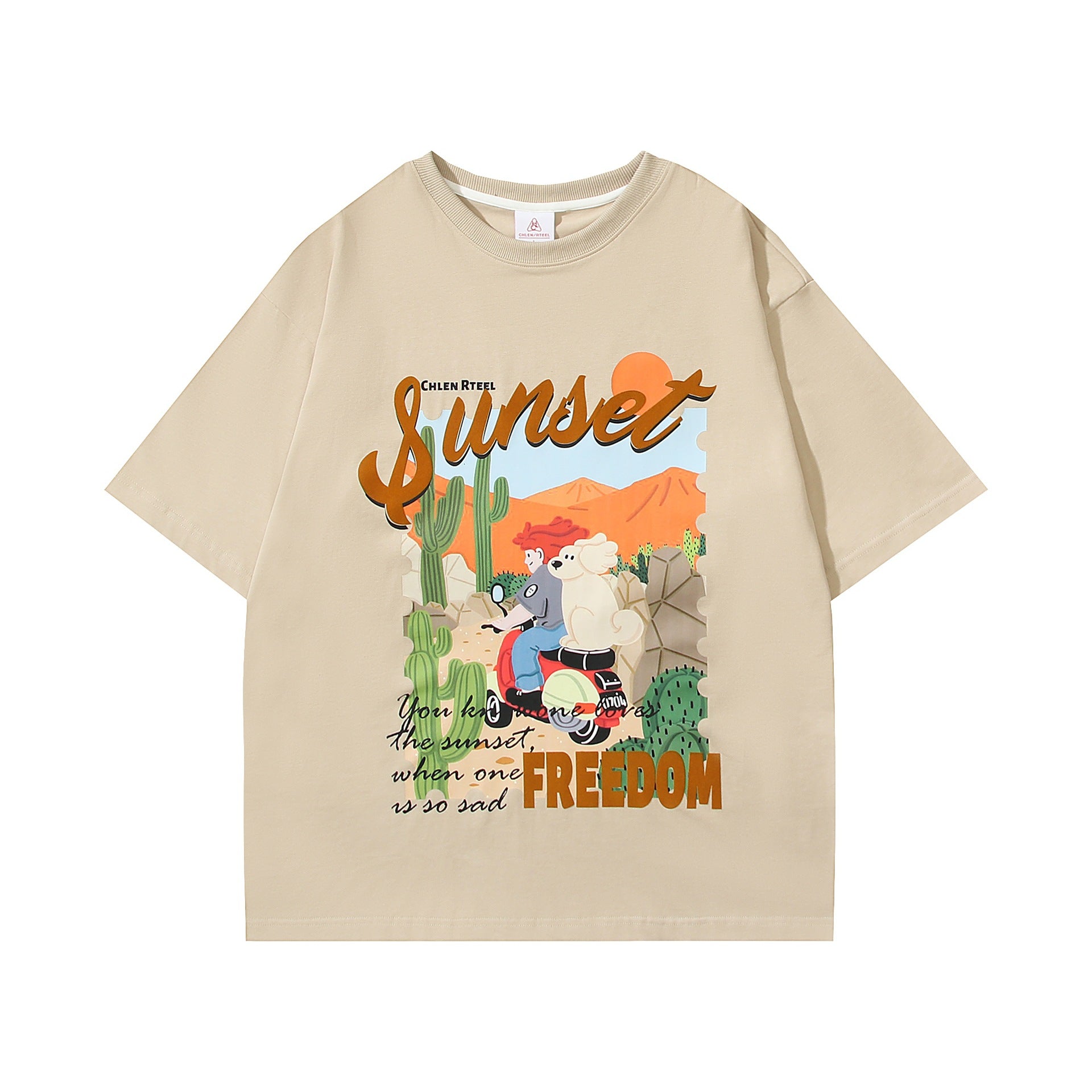 Desert motorcycle printed short sleeved shirt