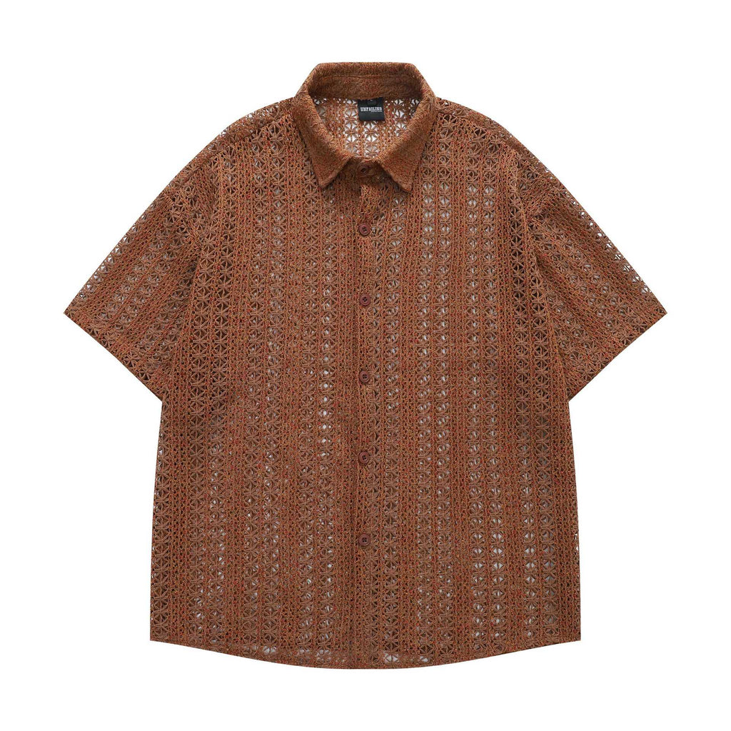 Hollow hook flower short sleeved shirt
