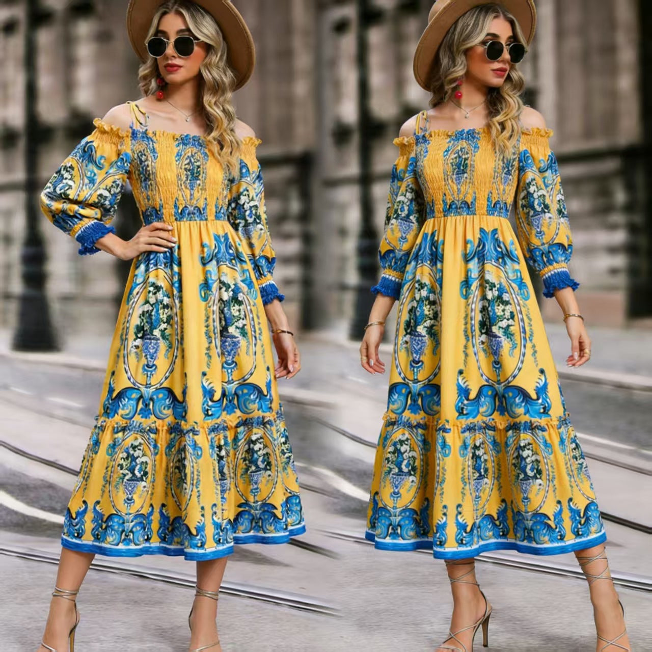 Off shoulder long sleeved dress
