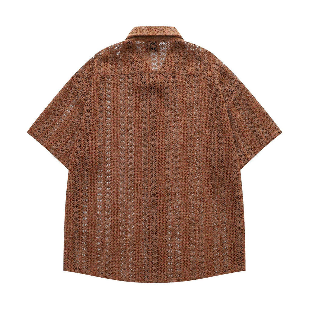 Hollow hook flower short sleeved shirt