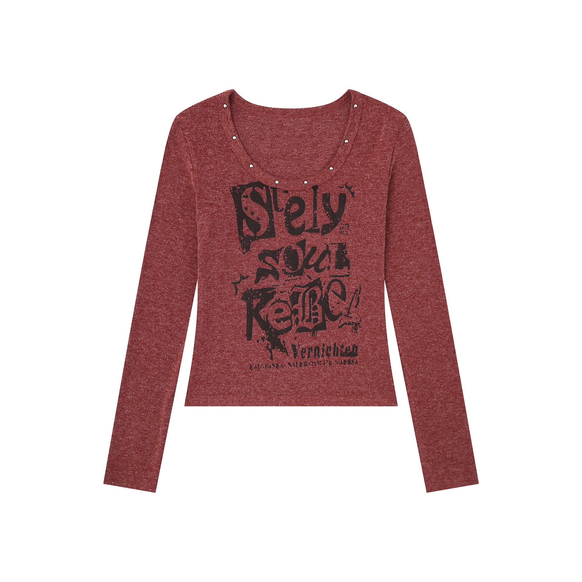 Crop top manches longues clous lettres col U femme
