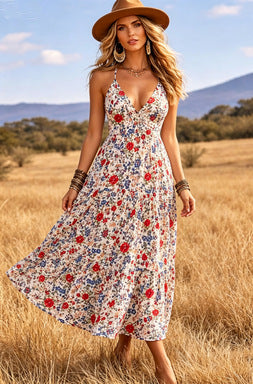 Robe longue camisole imprimée femme été