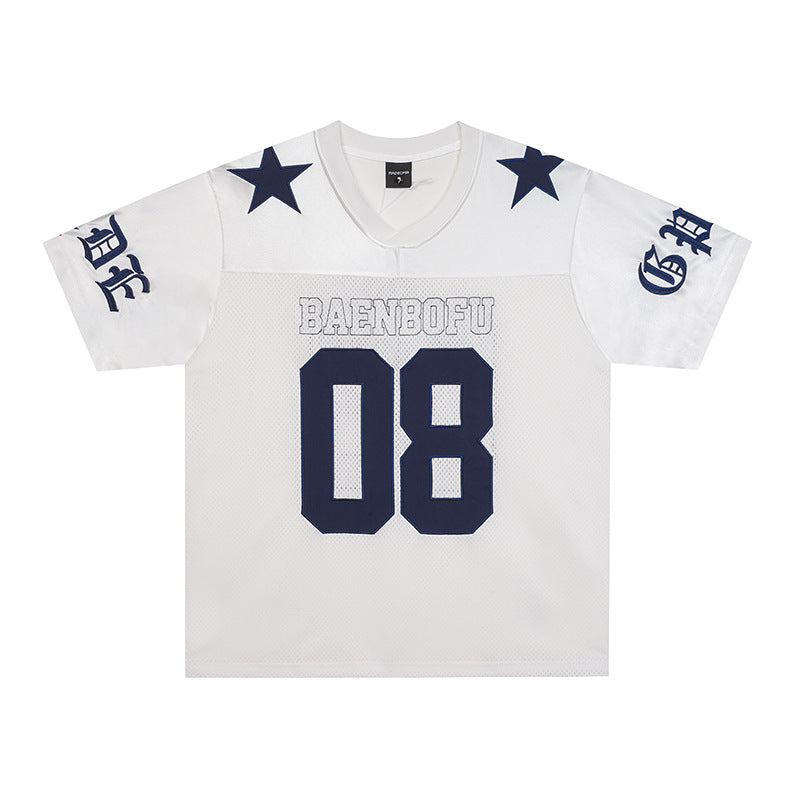 Star letter mesh short sleeved shirt
