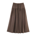 Mushroom edge drawstring chiffon long skirt with large swing