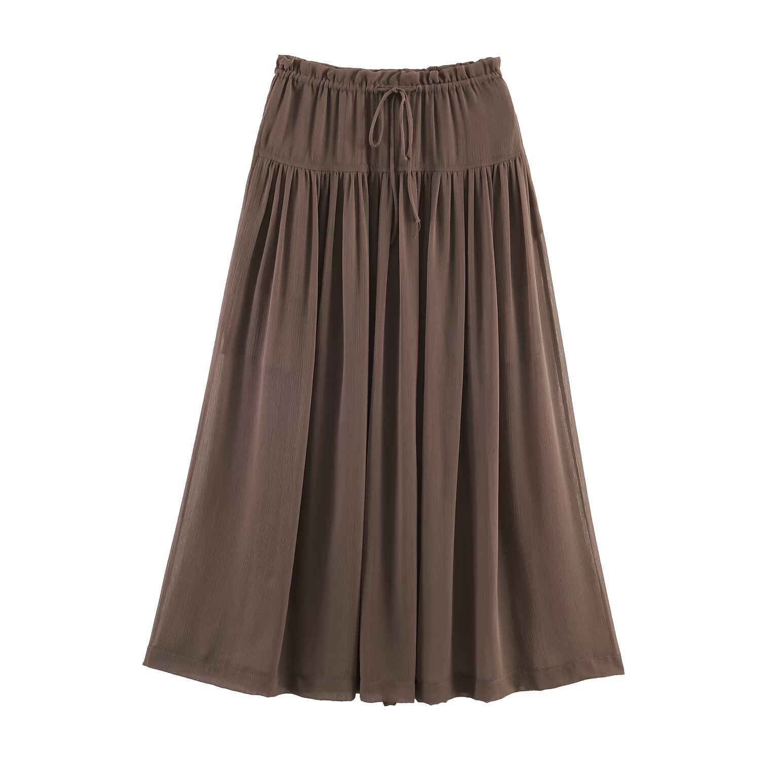 Mushroom edge drawstring chiffon long skirt with large swing