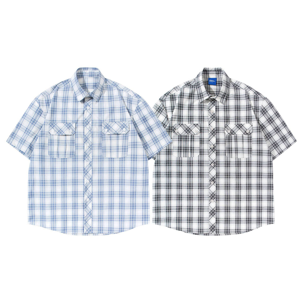 Double pocket plaid shirt T-shirt
