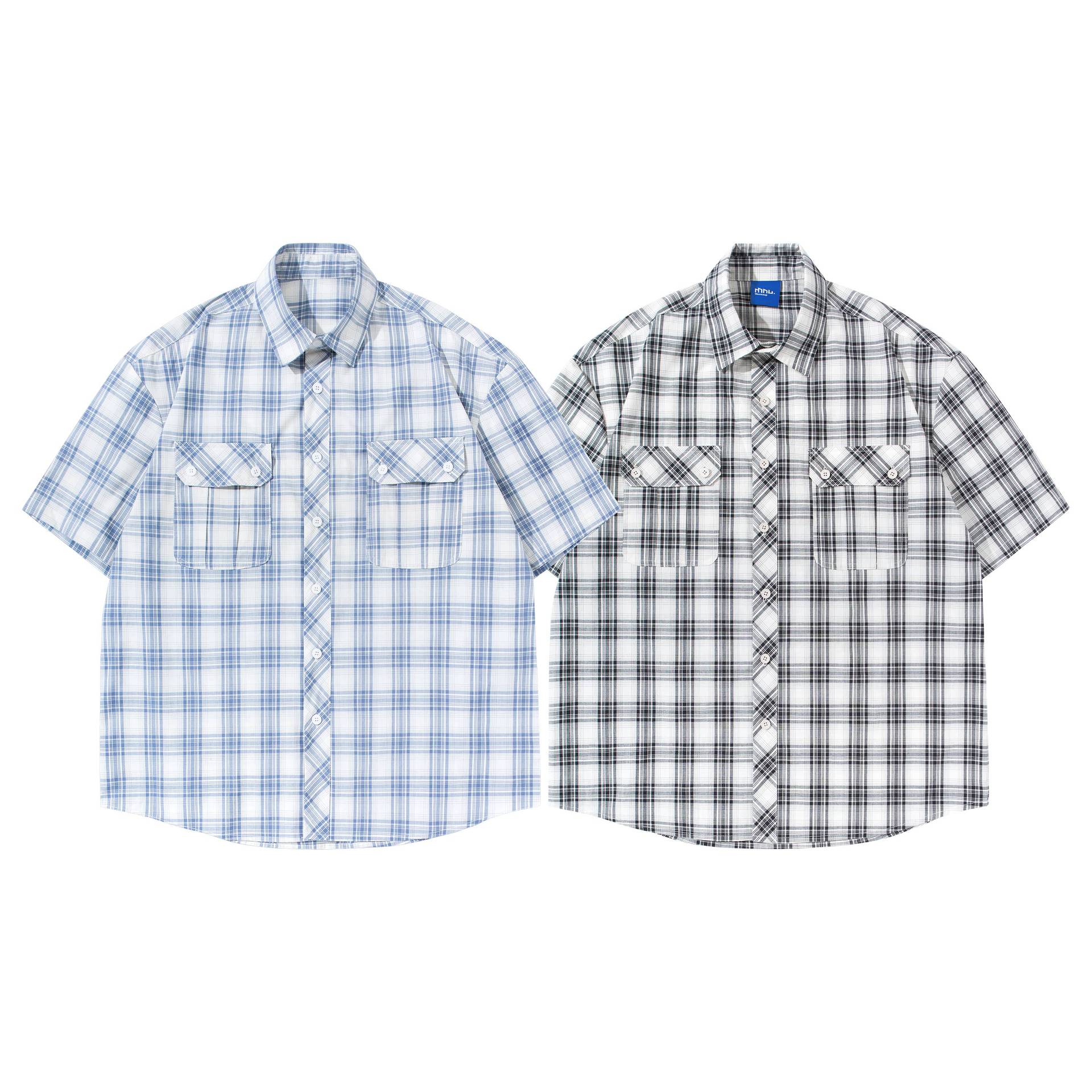 Double pocket plaid shirt T-shirt