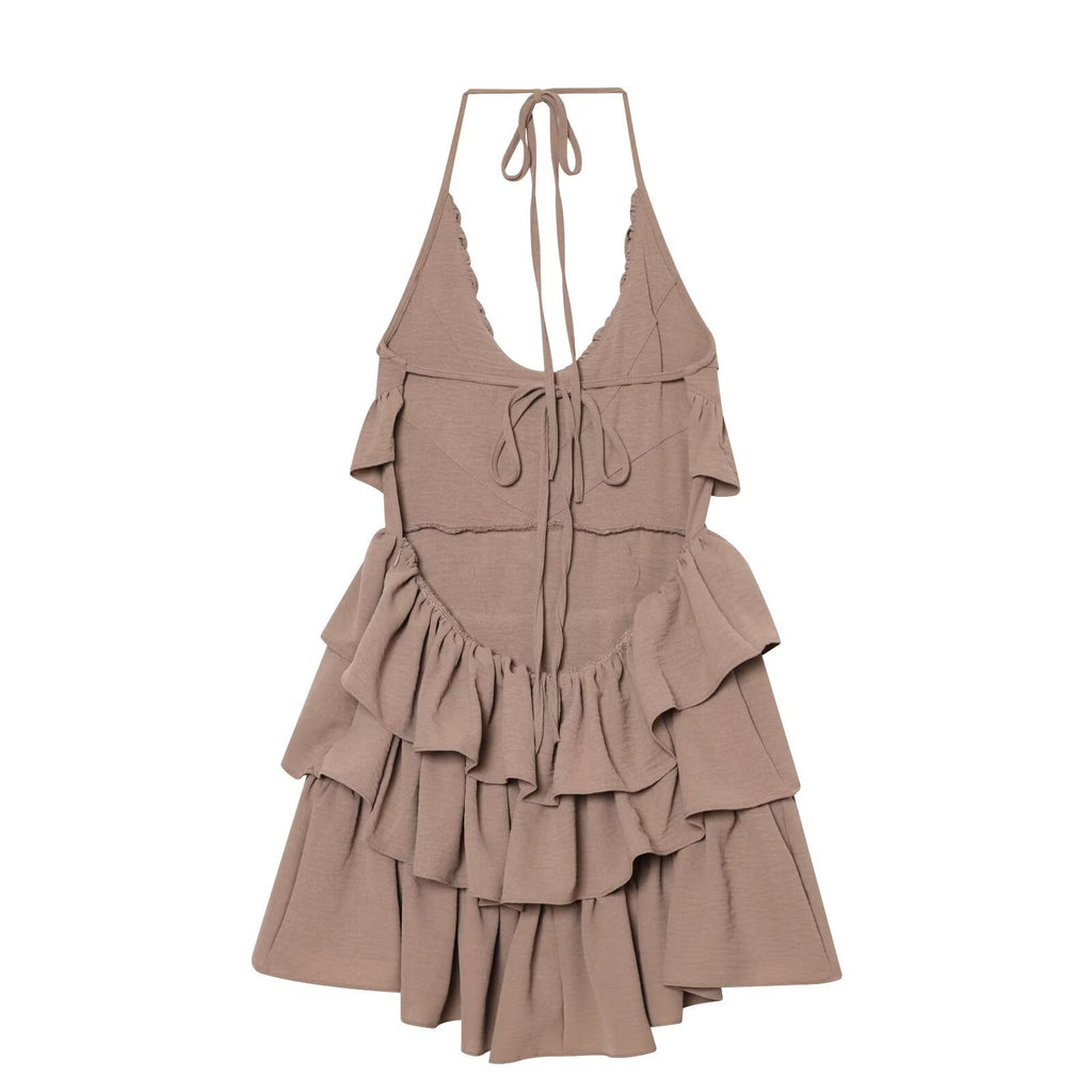 Chiffon halter neck layered decorative dress