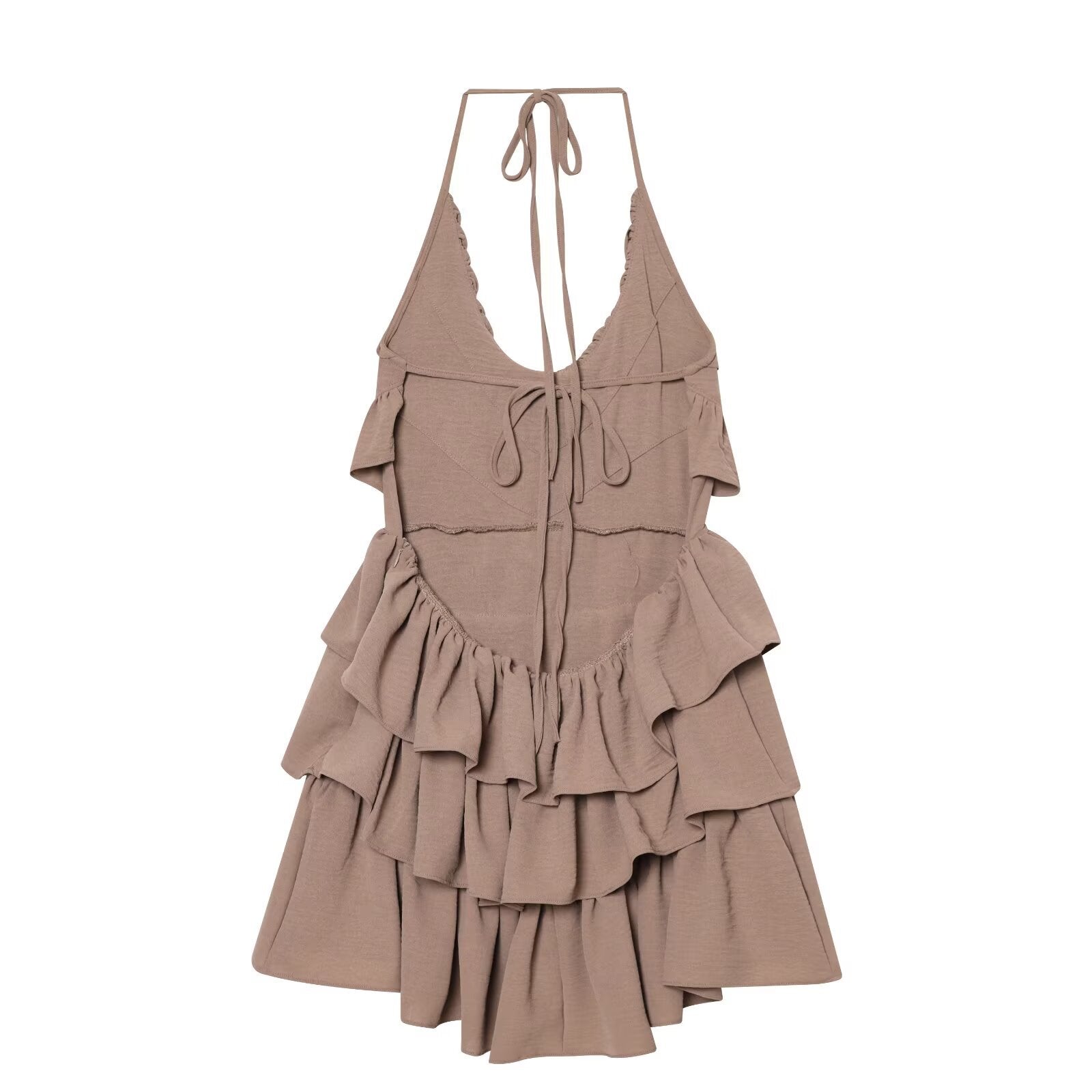 Chiffon halter neck layered decorative dress