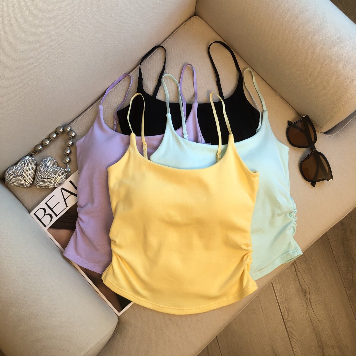 Vest with Padded Brapicy Girl Strap Top