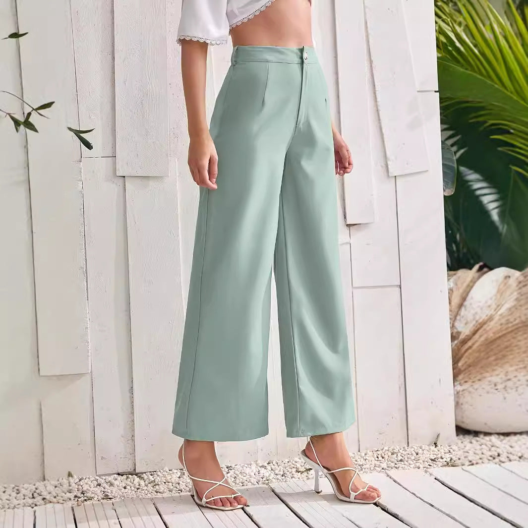 Pantalon droit taille haute couleur unie femme