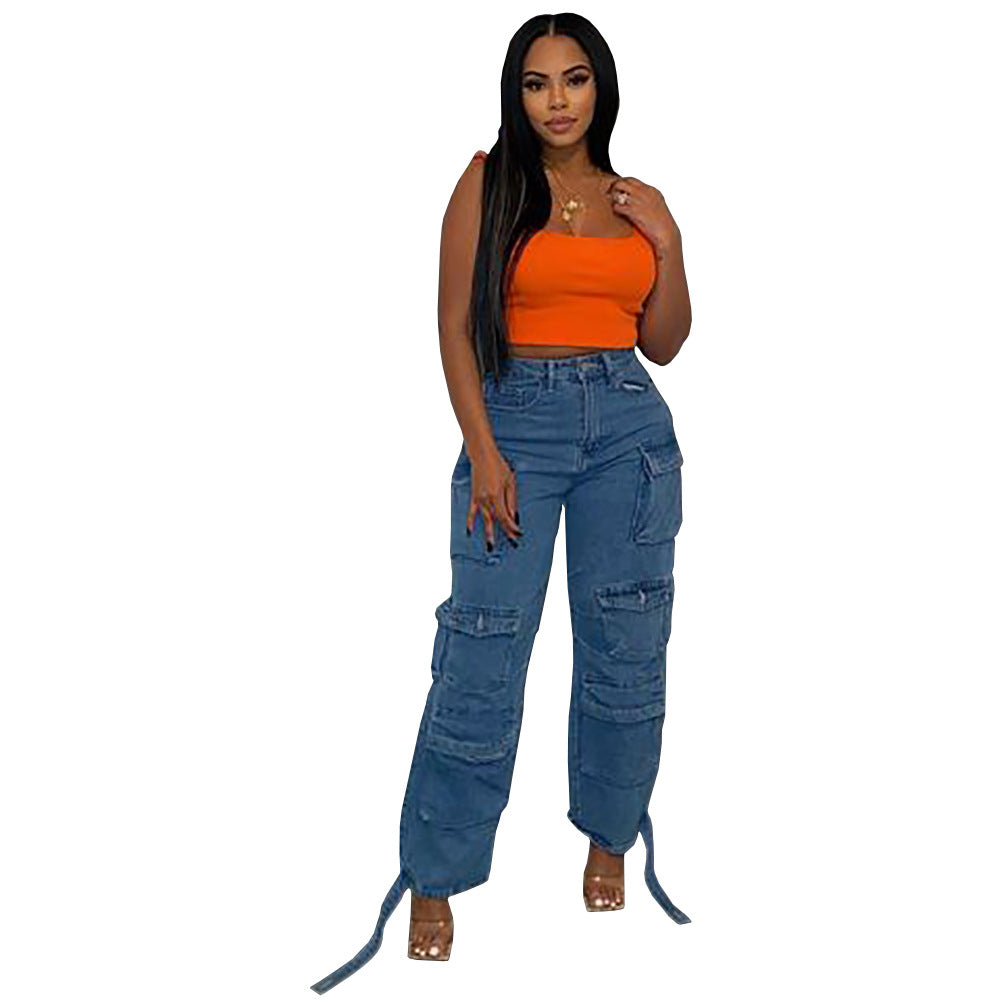 Style Women's Jeans Fashion Trendy Multi-Pocket Cargo Pants Plus Size African Jeans