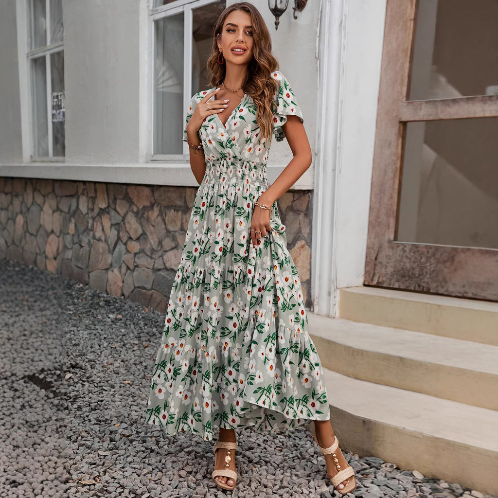 V-neck short sleeved dress for women