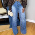 Jean droit multi-boutons robuste femme streetwear