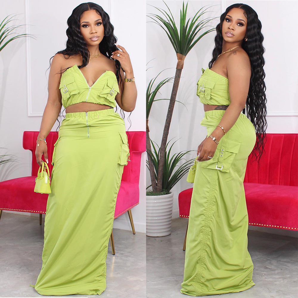 Ensemble deux pièces crop top et jupe longue fluide femme