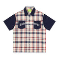 Alphabet Embroidered Checkered Splicing Short Sleeve