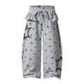 Design Leaf Hem Waist Star Print Sweatpants Loose Wide Leg Casual Long Pants