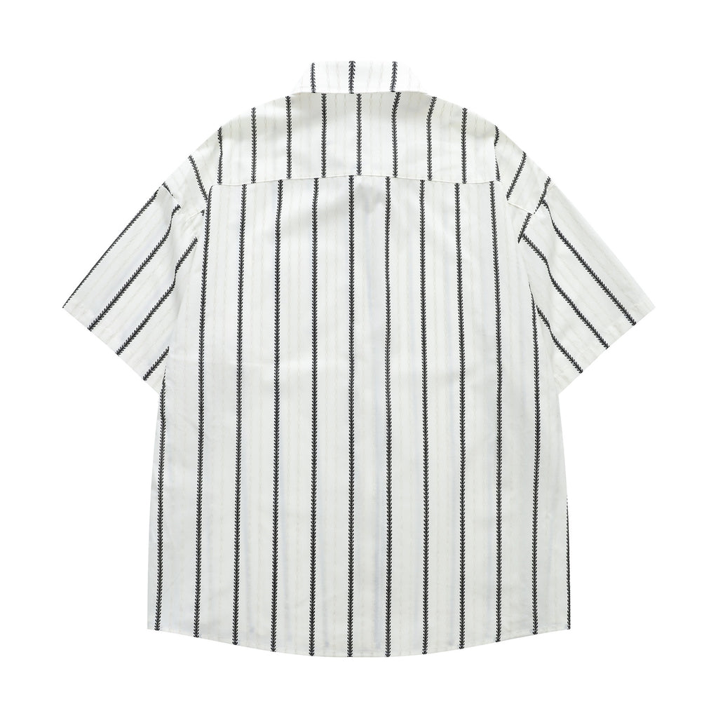 Minimalist vertical striped short sleeved shirt