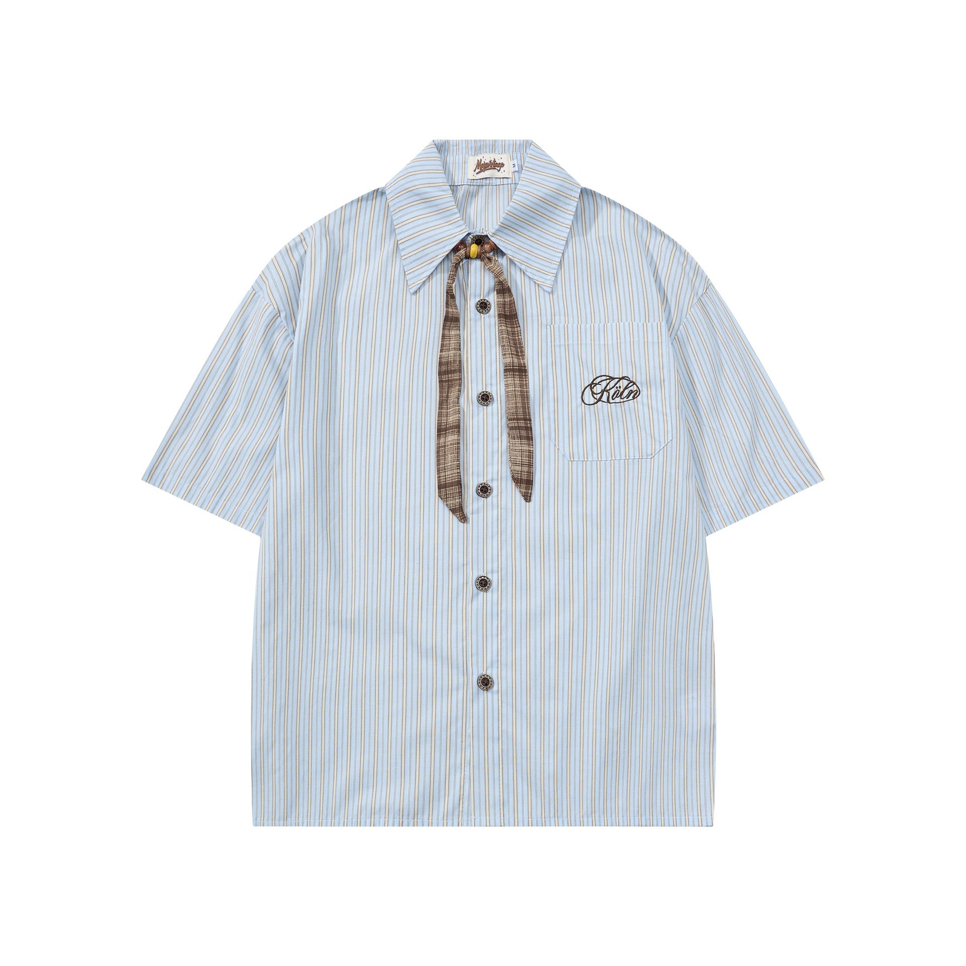 Plaid bow tie embroidered letter short sleeved shirt